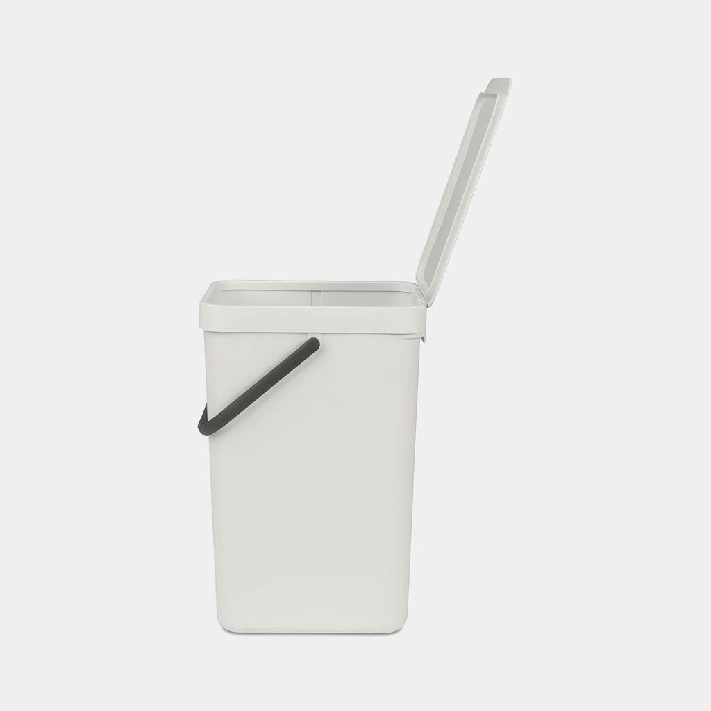 Brabantia Sort & Go Kitchen Recycling Can (4.2 Gal/Light Gray) Stackable Waste Organiser with Handle & Removable Lid, Easy Clean, Fixtures Included for Wall/Cupboard Mounting