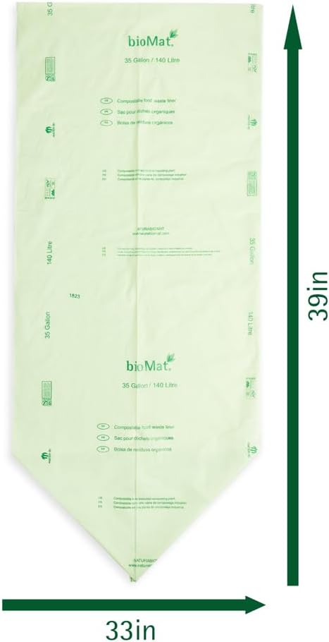 bioMat 35 Gallon Compostable Trash Bags, 10 Count, Biodegradable Trash Bags for Compost Bin, BPI ASTM D6400 and CMA Certified, Keep your Bin Clean