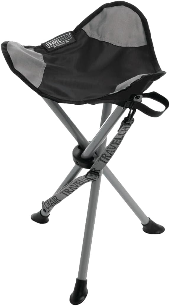 Travel Chair Slacker Tripod Chair for Camping, Lightweight Chair, Adjustable Carry Strap for Easy Transport | Oversized Duck Feet for Improved Stability | Perfect for Outdoor Adventures (Black)
