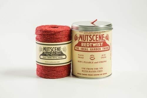 NUTSCENE Iconic Tin (Tin ‘O’ Twine) with Their Heritage Scottish Jute Twine and Hole in Top for Easy Dispensing. 14 Colors to Choose from. 164 Yards. (Red)