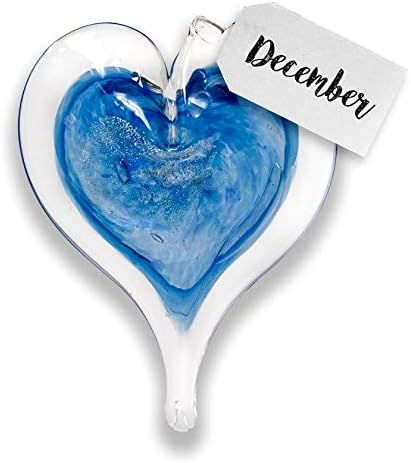 Luke Adams Glass Hanging Hearts – Hand Blown Glass Heart Ornament for Windows or Gifts – Colorful Blown Glass Hearts Decor (December - Zircron/Tanzanite)