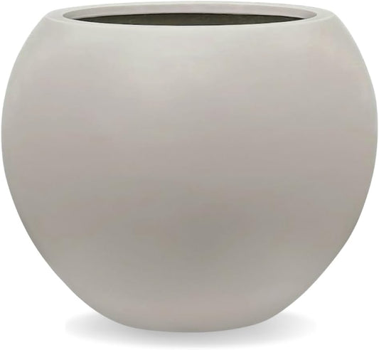 16" H x 20" D Globo Fiberstone Round Planter with Drainage Hole, Weather Resistant, Smooth Finish, Planters for Indoor Plants & Outdoor, 2 Extra Coco Mats (Taupe, 13.5" Pot Opening)