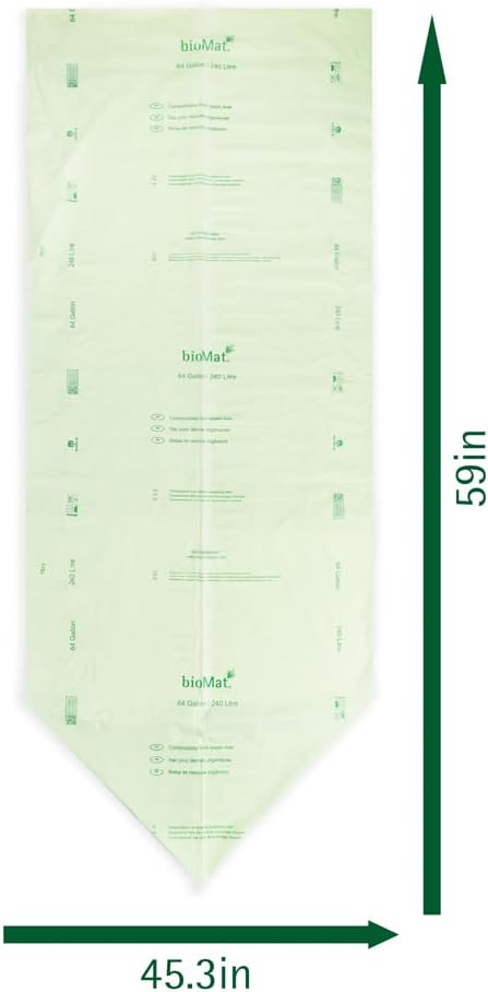 bioMat 64 Gallon Compostable Trash Bags, 30 Count, BPI ASTM D6400 Certified Compost Liner Bags for Trash Can