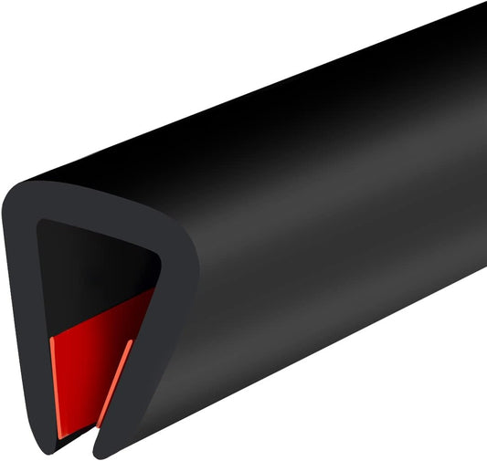 Rubber Edge Trim, Self-Adhesive U Channel Edge Trim, U Shaped Edge Protector for Glass, Mirror, Plywood, EPDM Material, Slot Width 1/4"(6.4mm), Length 10 Ft, Black