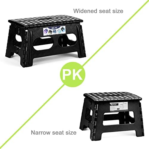Delxo Folding Step Stool for Kids and Adults,15-Inch Extra Wide 9 Inch Height Heavy Duty Stepping Stool More Safe and Comfortable Non Slip Foldable Step Stool Black