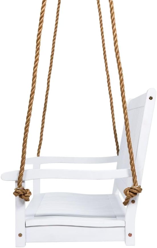 East Green Hayden 4 Foot White Porch Swing - Outdoor Bench Swing Crafted from Naturally Weather-Resistant Acacia Wood