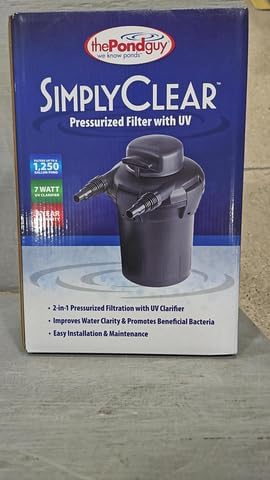 The Pond Guy SimplyClear Outdoor Pressurized Filtration System, UVC Light & Bio Canister Filter for Small Water Gardens & Ponds, 1250 Gallon