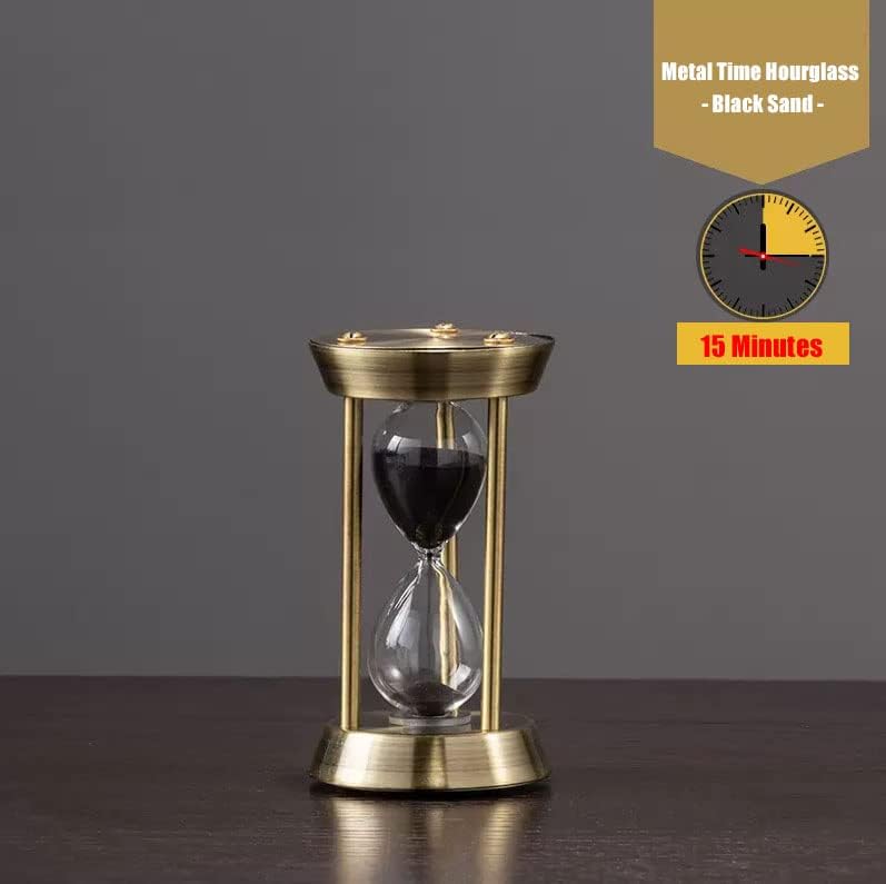 Sanduhr 15 Minuten,Hour Glass,360°-Drehung Metal Vintage Hourglass,Hourglass Decor,for Home Decoration Office Desk Wedding Party Decor Kitchen Timer (Black Sand)