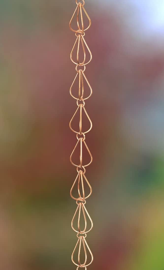 Monarch Rain Chains Pure Copper Teardrop Rain Chain, 8.5 ft Decorative Rain Catcher Chain for Gutters, Rain Chains for Outside, Rain Gutter Replacement Downspout