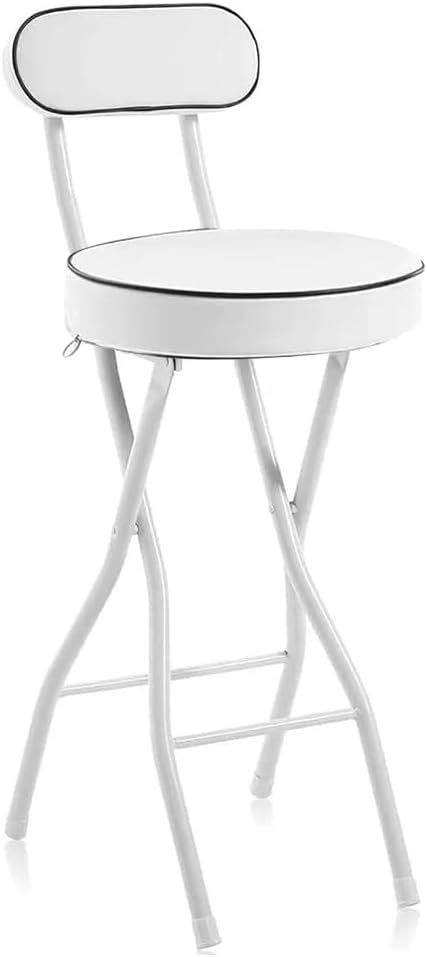 UWEAR Folding Bar Stool with Back,Tall Foldable Stool Leather Padded Portable Stools Counter Height Foldable Stools Chairs,Collapsible Stool for Adults Kitchen Island Guitar Barstools (White)