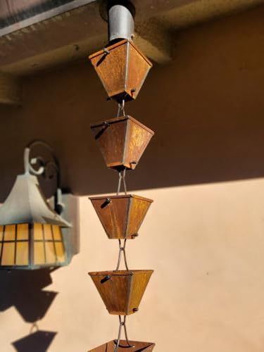 Nutshell Stores Medium Square Cups Rain Chain - Weathered Steel - 10 Feet