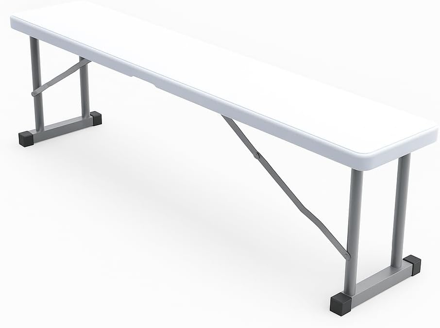 2.75ft Plastic Folding Bench – Lightweight and Portable White Resin with Durable Steel Frame, 33”x8”x16” - (Pack of 1, White, 2.75 Feet)