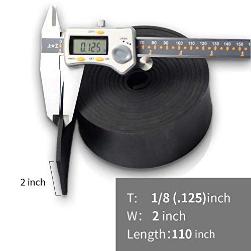 DOBTIM Neoprene Rubber Strips 1/8 (.125)" Thick X 2" Wide X 110" Long, Solid Rubber Rolls Use for Gaskets DIY Material, Supports, Leveling, Sealing, Bumpers, Protection, Abrasion, Flooring, Black