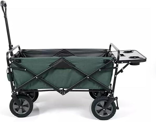Heavy Duty Steel Frame Collapsible Folding Wagon with Table,150 Pound Capacity Outdoor Camping Garden Utility Wagon Yard Cart (Green, 1PACK)