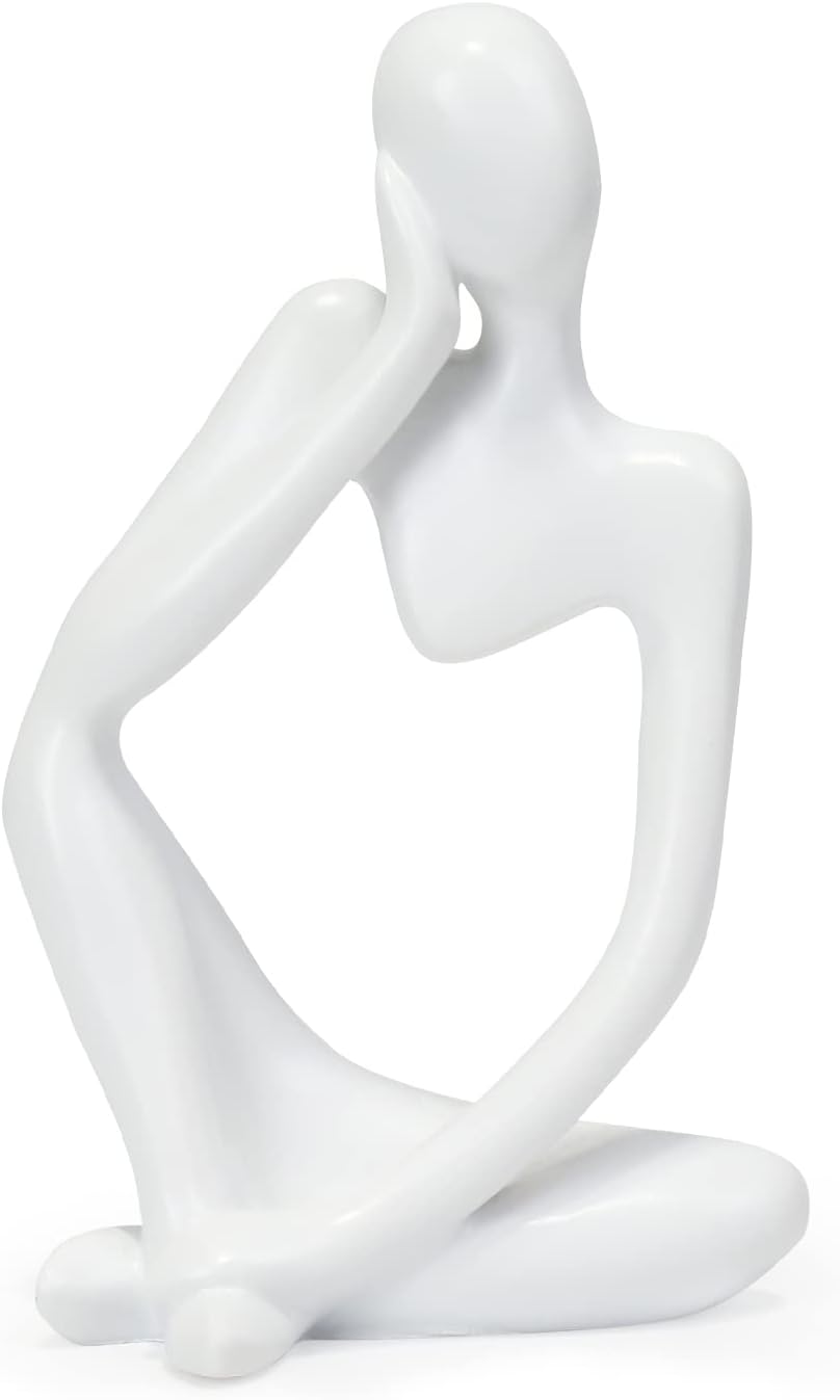 INNOLITES Resin Statue Thinker Style Decoration Abstract Sculptures Collectible Figurines for Home Decor Modern Office Shelf Desktop（White Left）