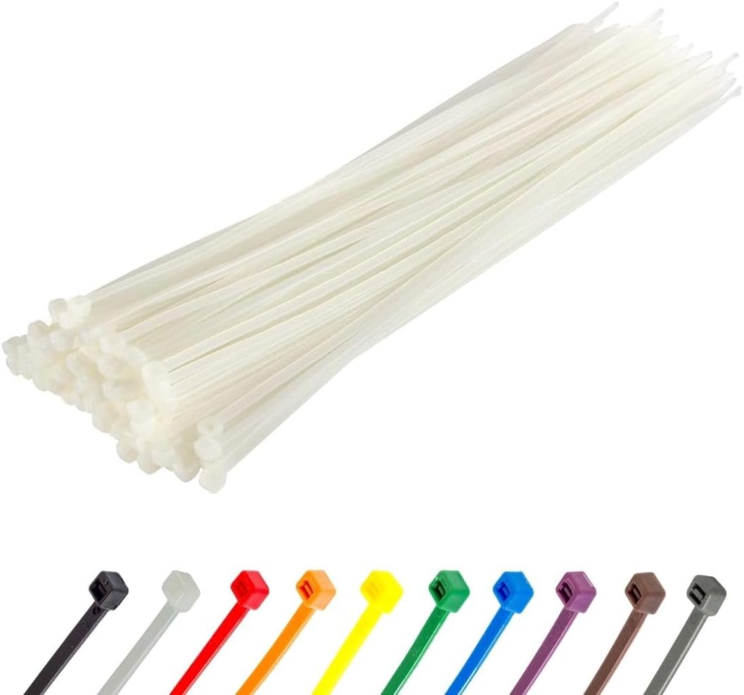 GTSE 14 Inch White/Clear Zip Ties, 100 Pack, 50lb Strength, UV Resistant Long Nylon Cable Ties, Self-Locking 14" Tie Wraps