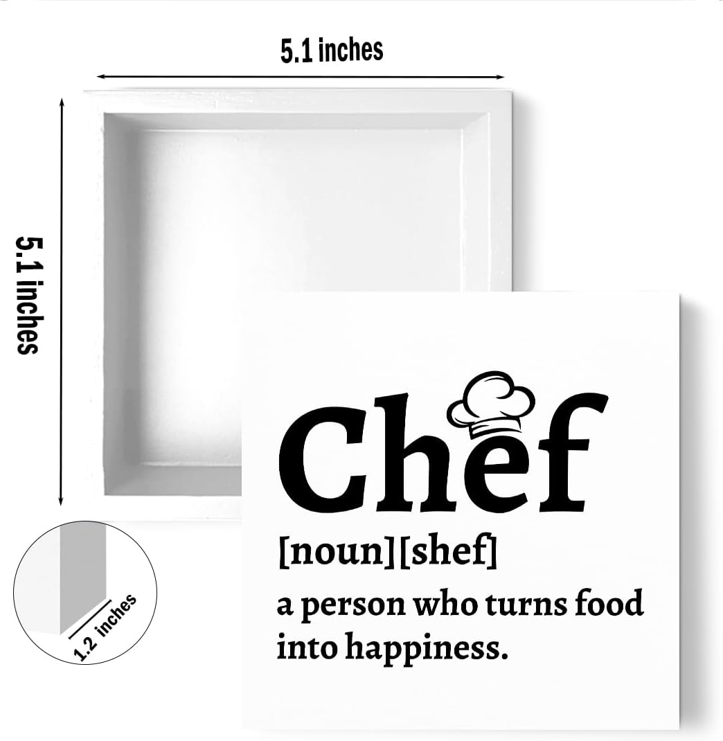 Kitchen Signs Wooden Box Sign, Chef Definition Quotes Wooden Signs, Chef Gift for Men Women, Kitchen Decor for Home Desk Shelf Tabletop 5 X 5 Inches