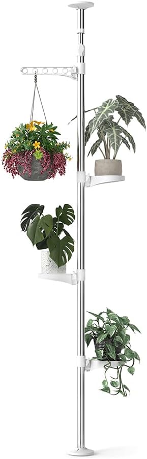 Hershii 4-Tier Indoor Plant Stand Tension Pole Corner Standing Shelf Adjustable Stands for Flower Pots Windowsill Bathroom Vanity Display Rack - Ivory