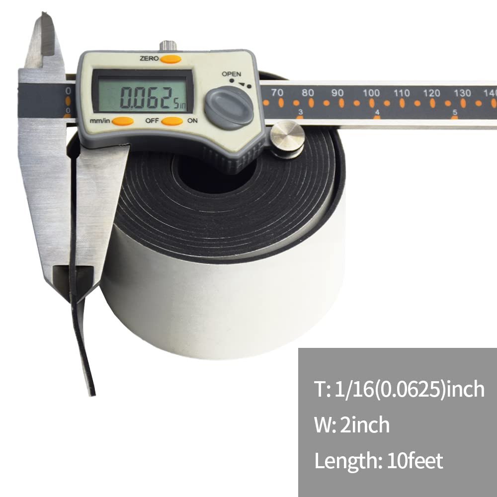 DOBTIM Adhesive Neoprene Solid Rubber Strips 1/16 (.062)" Thick X 2" Wide X 10'Long, Self Stick Rubber Sheet Non-Slip Insulation Strip Roll