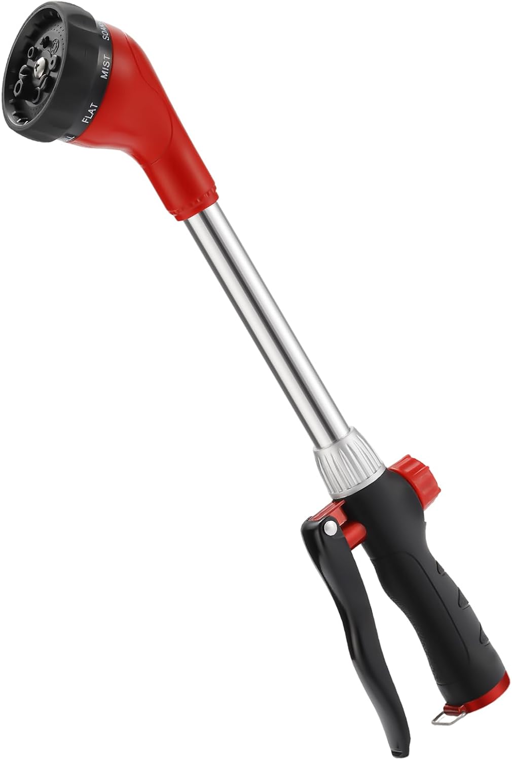 GREEN MOUNT Watering Wand, Heavy Duty Garden Hose Wand with 8 Spray Patterns, 16-Inch Hose Sprayer Nozzle with Flow Control, Ideal for Lawn and Garden Use, Red