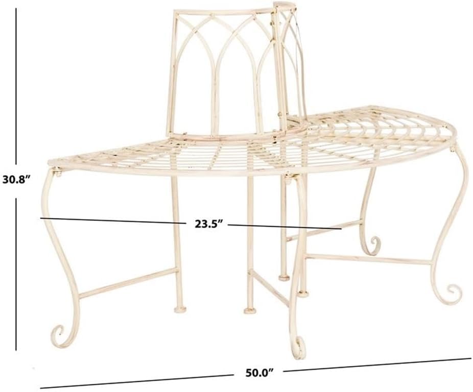 SAFAVIEH PAT5018A Collection Abner Antique White Wrought Iron 45.75" Outdoor Garden Bench