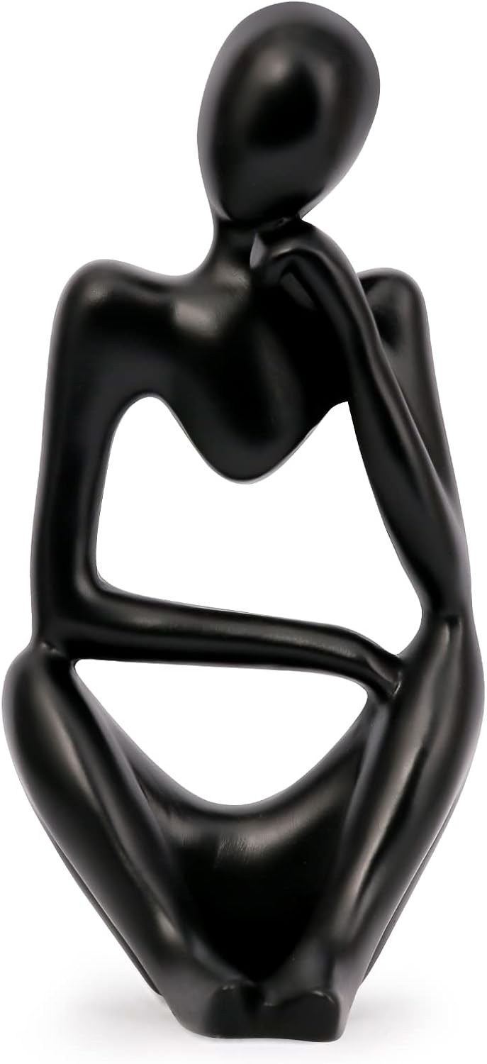 INNOLITES Resin Statue Thinker Style Decoration Abstract Sculptures Collectible Figurines for Home Decor Modern Office Shelf Desktop (Black-Right)