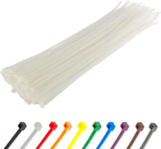 GTSE 8 Inch White/Clear Zip Ties, 100 Pack, 18lb Strength, UV Resistant Strong Nylon Cable Ties, Self-Locking 8" Tie Wraps