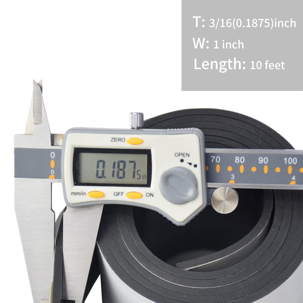 DOBTIM Neoprene Rubber Strips Self Adhesive 3/16 (.187)" Thick X 1" Wide X 10'Long, Solid Rubber Sheets, Rolls & Strips for Gaskets DIY, Supports, Bumpers, Abrasion