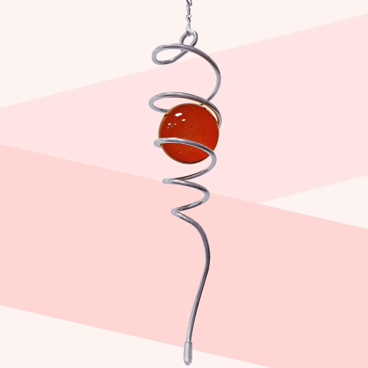 Wind Spinner Tail with Red Glass Orb,Wind Spinners Stabilizer Gazing Ball Spiral Tail,Decorative Wind Spinner Spiral Sun Catcher,Indoor Outdoor Hanging Rotating Garden Decoration-13 in