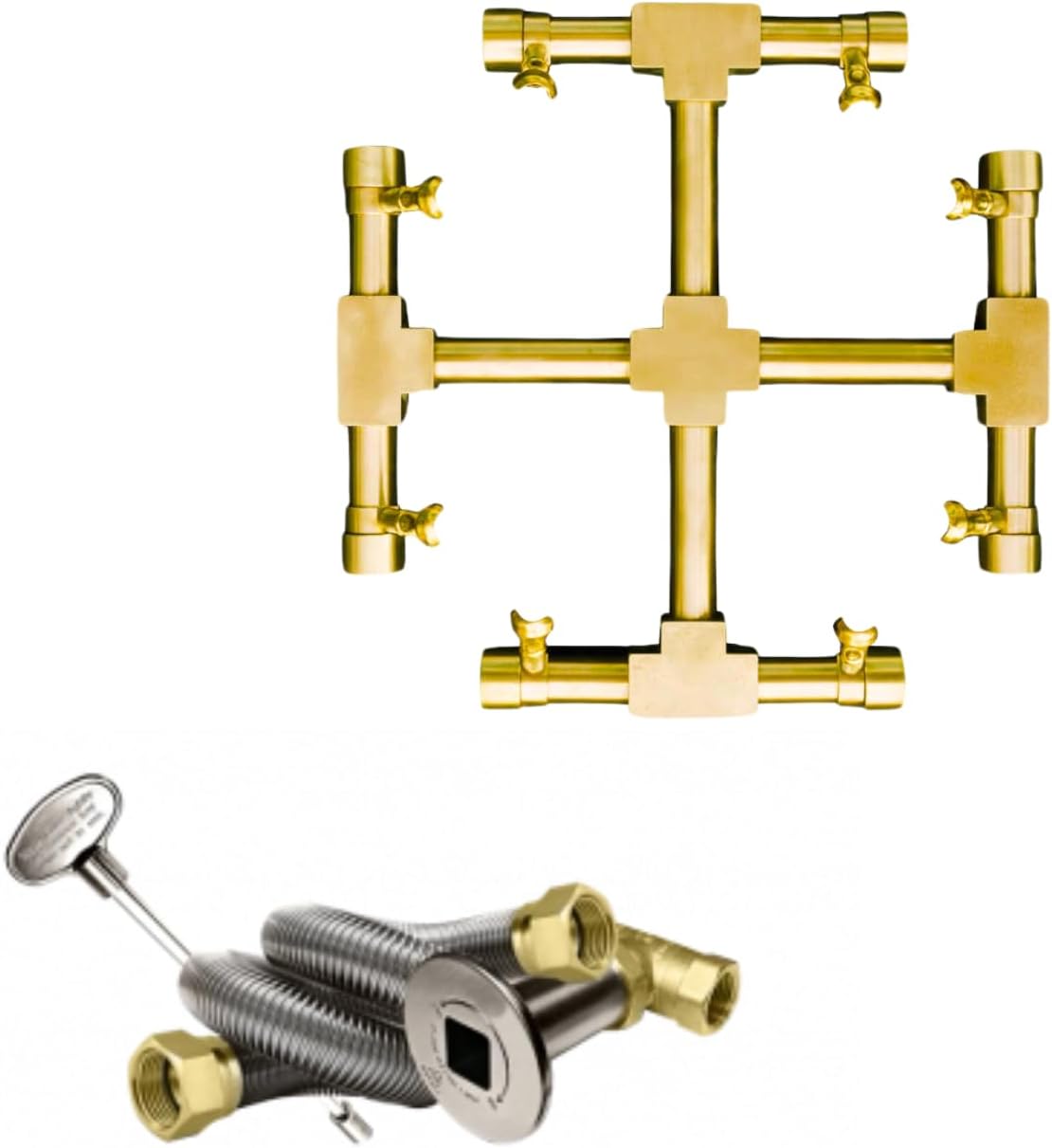 11" Inch Brass Jet Burner for Round & Square Fireplace - Natural Gas or Propane Fire Pit - Premium Outdoor Fire Pit Burner