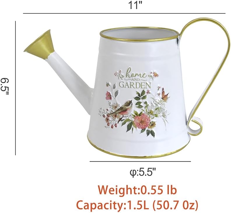 Cute Small Watering Can Indoor Plants Garden Metal Decorative Watering Cans for Outdoor Plants Bonsai Outdoor Garden Flower Decorative (White, 1.5L, 50.7 Oz)
