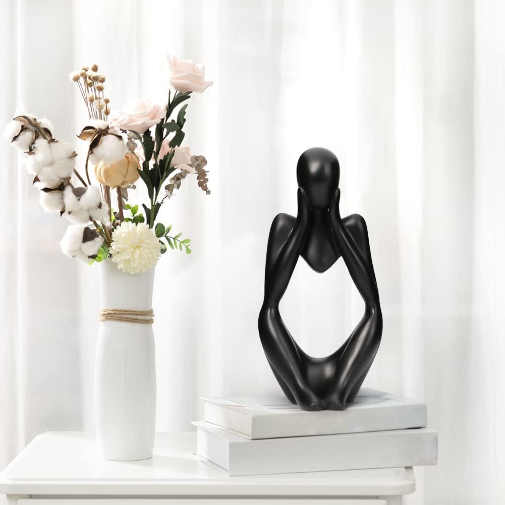 INNOLITES Resin Statue Thinker Style Decoration Abstract Sculptures Collectible Figurines for Home Decor Modern Office Shelf Desktop (Black-Focus)