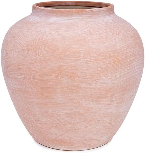 Terracotta Large Ceramic Bisque Flower Vase-Textured Coral Pink Clay Blush Vessel-Mediterranean Boho Home Decor-Modern Rustic Earthenware Decorative Vase-Handcrafted Centerpiece [9.45" W x 10" H]
