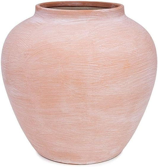 Terracotta Large Ceramic Bisque Flower Vase-Textured Coral Pink Clay Blush Vessel-Mediterranean Boho Home Decor-Modern Rustic Earthenware Decorative Vase-Handcrafted Centerpiece [9.45" W x 10" H]