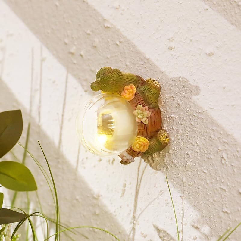 Solar Mini Turtle Garden Statue Lights for Outdoor Decor with Cracked Glass LED Figurine Lighting Resin Succulent Tortoise Decorations for Patio Lawn Yard Home Housewarming Mom Wowen Gifts