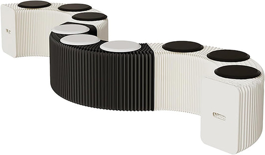 Foldable Kraft Paper Stool, Honeycomb Accordion Folding Bench, Collapsible Paper Stool for Small Spaces, Portable Footrest and Side Table for Living Room and Office,Black White-44×31×600cm