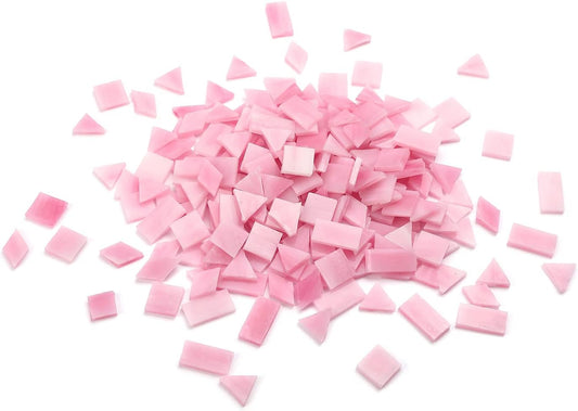 Lanyani 200 Mixed Color Glass Mosaic Tiles - 4 Shapes, Tiffany Stained Glass Pieces for Crafts, Pink