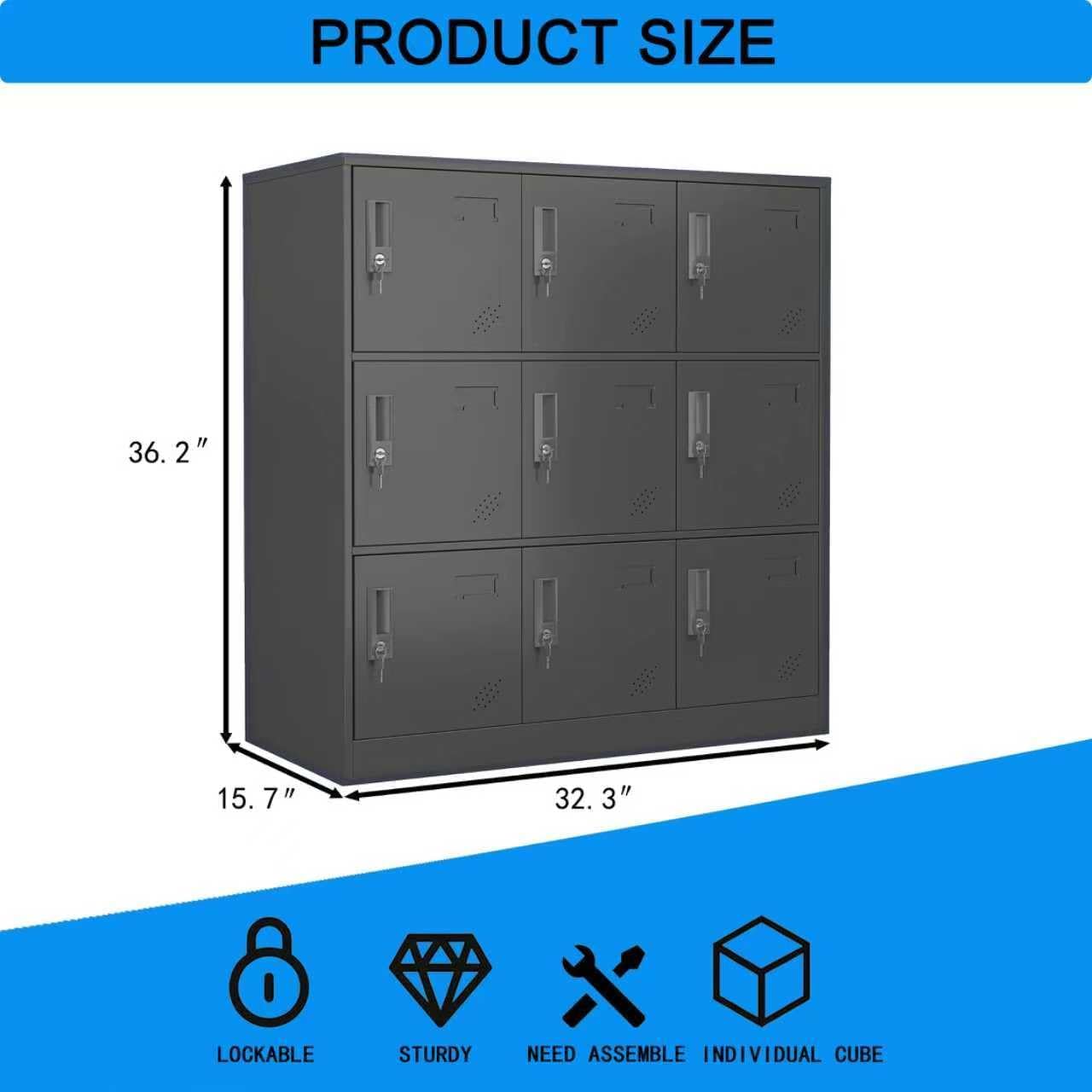 9 Door Metal Storage Locker for Employee,School,Office,Gym,Garage,Locker Cabinet with Lock and Card Slot (9 Door, Black)