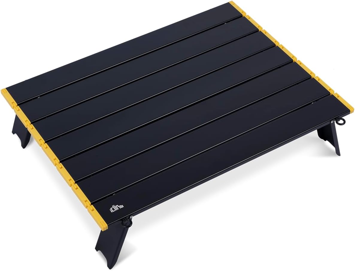 iClimb Ultralight Compact Mini Beach Picnic Folding Alu. Table with Carry Bag, Two Size (Black - L)