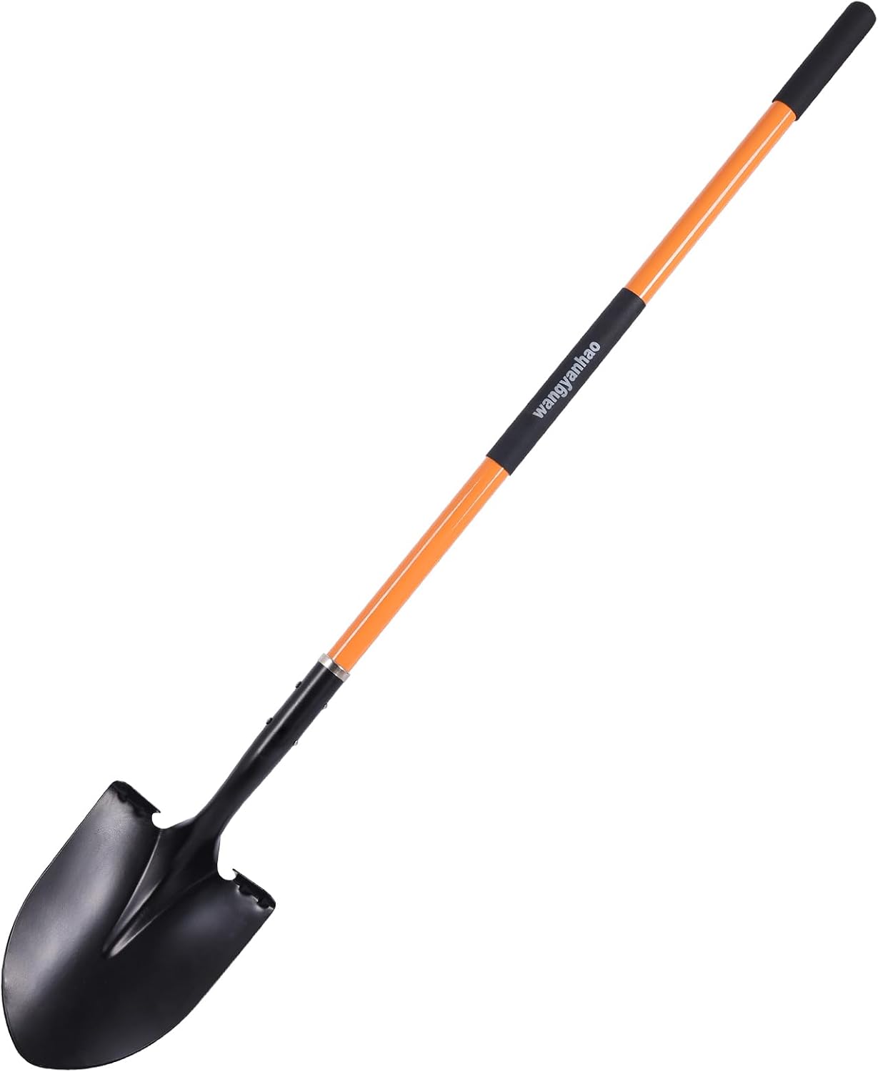 Heavy Duty Garden Shovel, 58-Inch Long Handle, Steel Head with Orange Fiberglass Handle