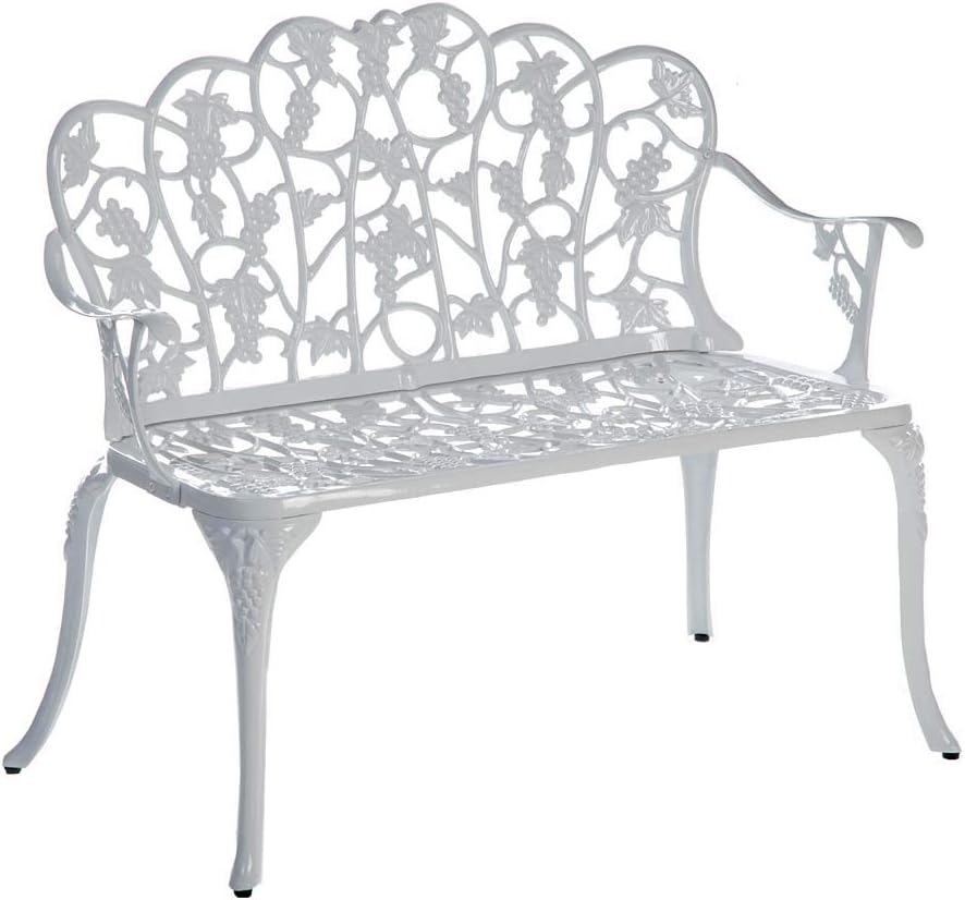 Plow & Hearth Weatherproof Grapevine Outdoor Bench | Holds Up to 300 lbs | Garden Patio Porch Park Deck | Metal | White