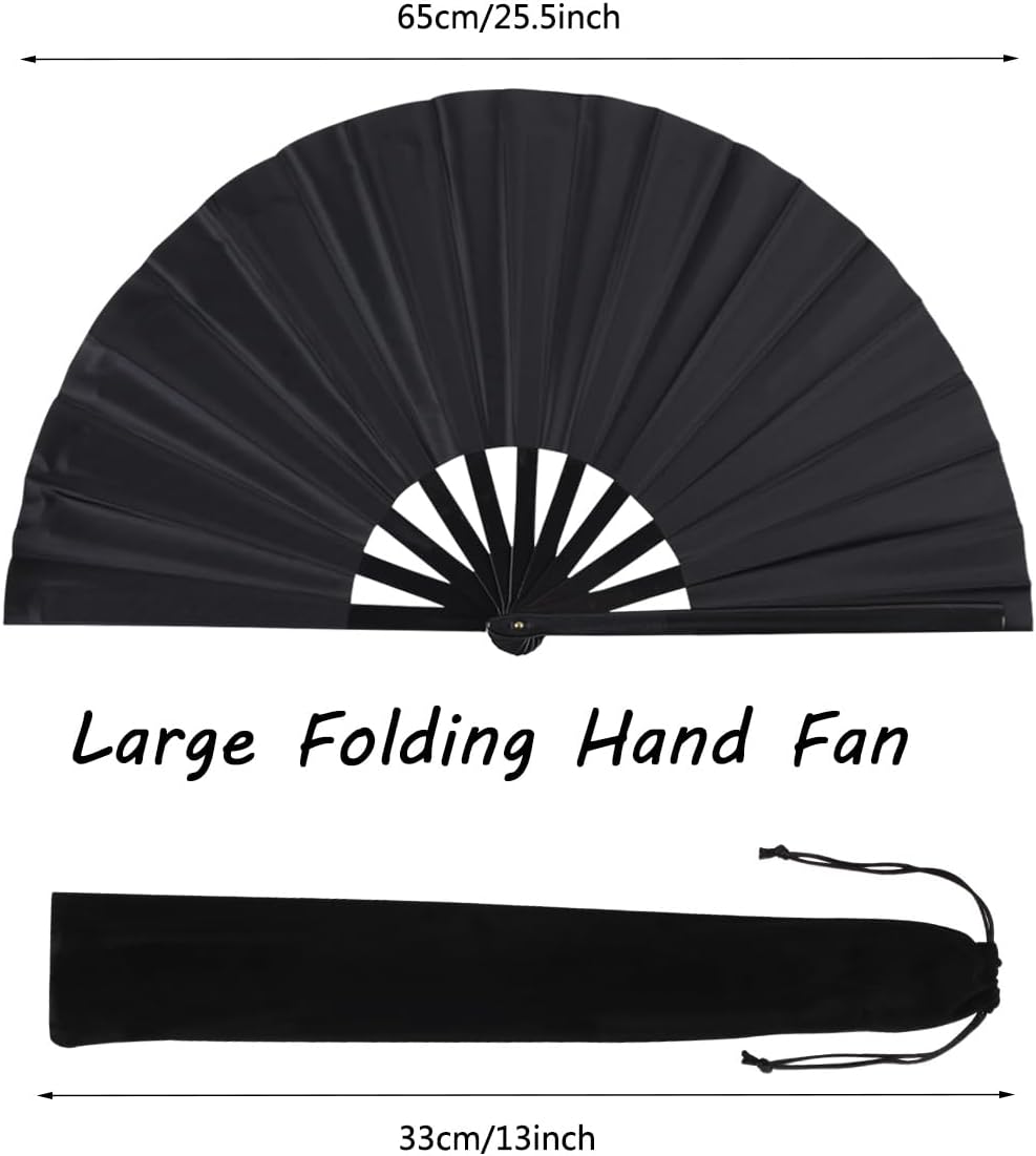 8 Pack Large Folding Hand Fans for Women/Men, Kungfu Taichi Rave Folding Fan with Bag, Large Popping Clacking Fans for Line Dancing, Concert, Party, Festival, Home Decorations(Black)