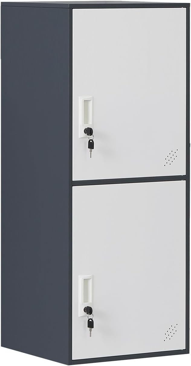 2 Door Metal Vertical Storage Locker for School, Office, Home,Gym,Stackable Steel Storage Cabinet with Lock,Anti-Falling Device. (2 Door, Grey)