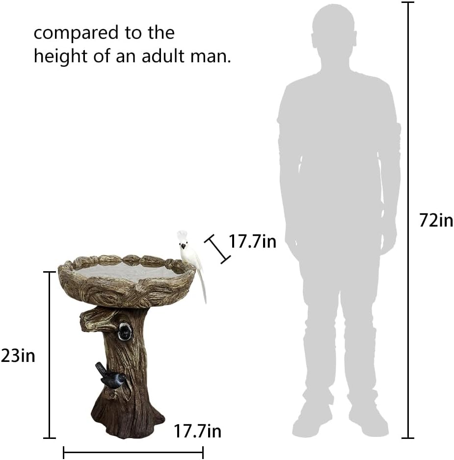 23" H Birdbath for Garden with a Fake Bird Decor - 23" H * 17.7" Φ Freestanding Trunk Like Bird Bath for Outside Patio or Yard Decor