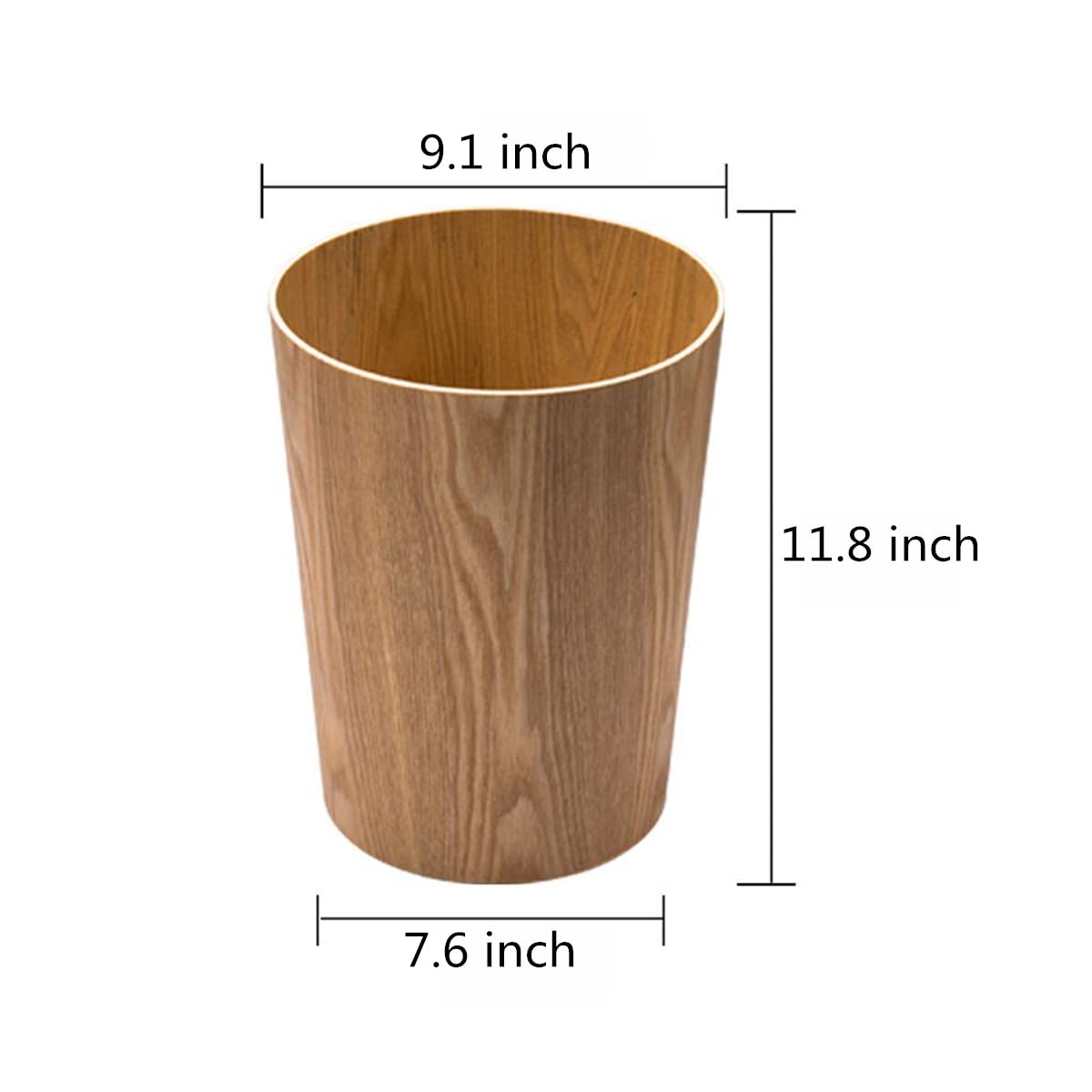 Natural Wood Trash Can, Round Stackable Wastebasket, Garbage Recycling Bin for Bathrooms, Powder Rooms, Kitchens, Home Offices (Light Wood)