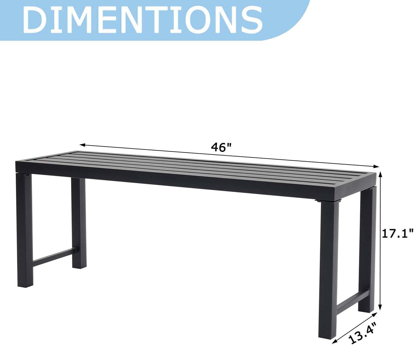 Black Outdoor Bench, Outdoor Metal Backless Bench, 46" Patio Garden Bench for Outdoor, All Weather Outdoor Bench for Garden, Backyard, Porch, Black