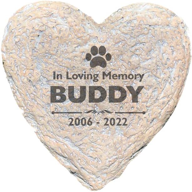 GiftsForYouNow Engraved Personalized Pet Memorial Garden Stone, 8.5" W, Heart-Shaped, Durable, Waterproof, Indoor/Outdoor