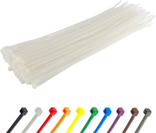 GTSE 14 Inch White/Clear Zip Ties, 100 Pack, 40lb Strength, UV Resistant Long Nylon Long Cable Ties, Self-Locking 14" Tie Wraps