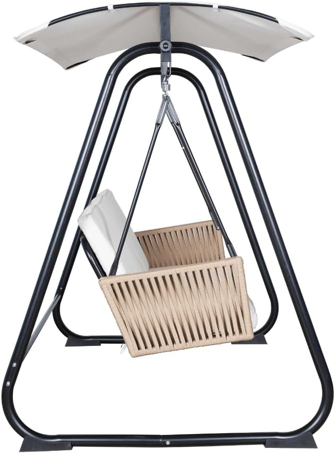 East Green Parker Patio Swing with Canopy - Covered 3 Person Free Standing Porch Swing with Cushions for Backyards, Gardens, and Lawns