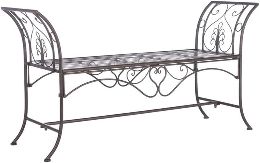 SAFAVIEH PAT5016B Outdoor Collection Adina Rustic Brown Wrought Iron 51-inch Garden Bench